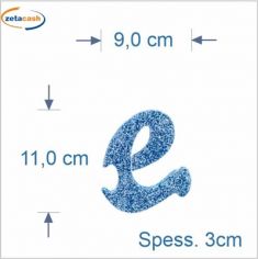 LETTERA "e" IN POLISTIROLO GLITTERATA AZZURRO IN CORSIVO