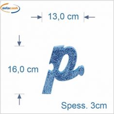 LETTERA "p" IN POLISTIROLO GLITTERATA AZZURRO IN CORSIVO
