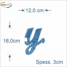 LETTERA "y" IN POLISTIROLO GLITTERATA AZZURRO IN CORSIVO