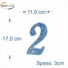 NUMERO "2" IN POLISTIROLO GLITTERATA AZZURRO IN CORSIVO