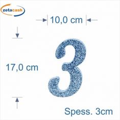 NUMERO "3" IN POLISTIROLO GLITTERATA AZZURRO IN CORSIVO