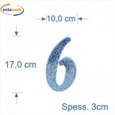 NUMERO "6" IN POLISTIROLO GLITTERATA AZZURRO IN CORSIVO
