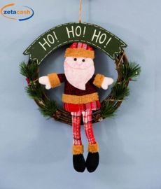 CORONA LEGNO CON BABBO NATALE SEDUTO CM 34X46