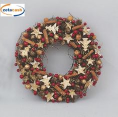 DIETROPORTA CON BACCHE ROSSE E SFERE DORATE GLITTERATE