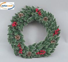 DIETROPORTA CON RAMI E PIGNE NNEVATE E BACCHE DIAM 50 CM