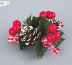 GIROCANDELE CON BACCHE PIGNE E FIOCCHI CM 10