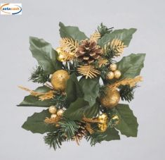 GIROCANDELA CON PERE E PIGNE ORO GLITTERATE CM 20