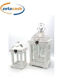 LANTERNE IN LEGNO CON TETTO IN METALLO CON ROSONI 2 PEZZI