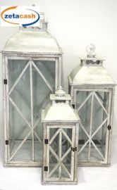 SET 3 LANTERNE GRANDI METALLO BIANCO H117-90-60 CM