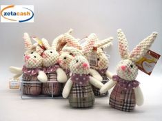 APPENDINO CONIGLIETTO TESSUTO VESTITO ASS H 20X12CM