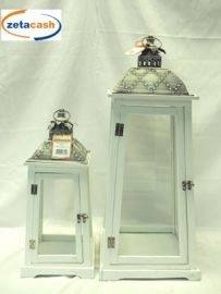 SET 2 LANTERNE METALLO BIANCO GRIGIO H68-44X24-18X24-18CM