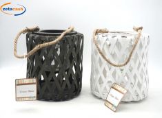 LANTERNA CON FASCETTE LEGNO INTRECCIATE BIANCA H20 D18 CM