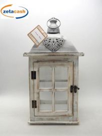 LANTERNA GRIGIA CON CUORI E FINESTRE H 43 X21X21 CM