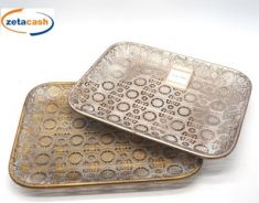 VASSOIO METALLO RETTANGOLARE ARABESQUE ORO 36X28CM