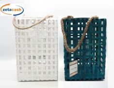 LANTERNA PORTACANDELA LEGNO FASCETTE INTRECCIATE ASS H31X20