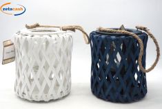 LANTERNA CON FASCETTE IN LEGNO INTRECCIATE BLU H20 D18 CM