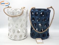 LANTERNA CON FASCETTE LEGNO INTRECCIATE BLU H29 D20