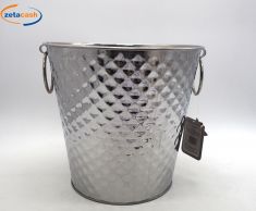 SECCHIELLO IN LATTA CON MANICI COLOR ARGENTO D. 26,5 H. 23 CM.