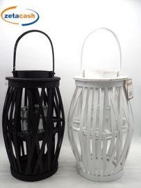 LANTERNA PORTACANDELA LEGNO BIANCA H38 D20CM