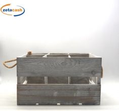 CASSETTA LEGNO GRIGIA SCOMPARTIMENTI MANICI CORDA H20X35X25