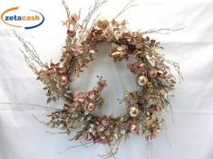 CORONA RAMI CHAMPAGNE ARGENTO E ROSA GLITTER D 50 CM