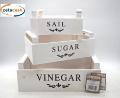 CASSETTA IN LEGNO BIANCA CON SCRITTA NERA 3 PEZZI