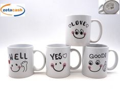 TAZZA BIANCA SCRITTA E FACCINA H10 D8 CM