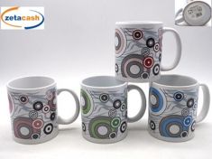 TAZZA BIANCA CERCHI VERDI GRIGI H10 D8 CM