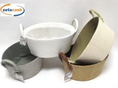 CESTO OVALE TESSUTO INTRECCIATO MANICI H 13X27X23CM ASS