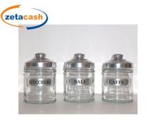 BARATTOLO IN VETRO CON COPERCHIO IN ALLUMINIO H. 15X10.5 CM