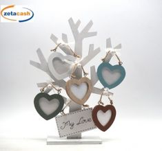 ALBERO LEGNO BIANCO CON 5 CUORI PORTAFOTO H28X20 CM