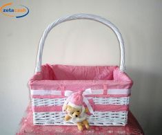 CESTO RETTANGOLARE ROSA CON ORSACCHIOTTO