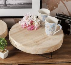 VASSOIO ROTONDO IN LEGNO CON GAMBE IN METALLO