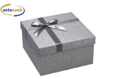 SCATOLA REGALO QUADRATA ARGENTO GLITTER NASTRO 11X19X19