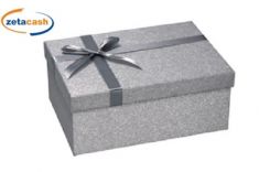 SCATOLA REGALO RETTANGOLARE ARGENTO GLITTER FIOCCO 11X25X18