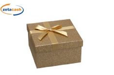 SCATOLA REGALO QUADRATA ORO GLITTER FIOCCO 9X16X16