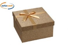 SCATOLA REGALO QUADRATA ORO GLITTER FIOCCO 11X19X19