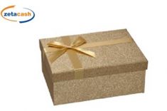 SCATOLA REGALO RETTANGOLARE ORO GLITTER FIOCCO 10X25X18
