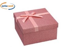 SCATOLA REGALO QUADRATA ROSA GLITTER NASTRO 11X19X19