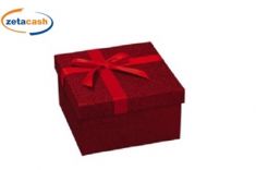 SCATOLA REGALO QUADRATA ROSSA GLITTER FIOCCO 9X16X16