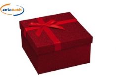 SCATOLA REGALO QUADRATA ROSSO GLITTER FIOCCO 11X19X19