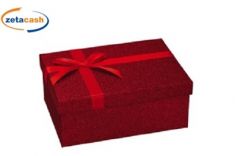 SCATOLA REGALO RETTANGOLARE ROSSA GLITTER FIOCCO 10X22X17