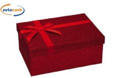 SCATOLA REGALO RETTANGOLARE ROSSA GLITTER FIOCCO 11X25X18