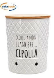 BARATTOLO CERAMICA PORTACIPOLLA COPERCHIO LEGNO D 16 H 19.5