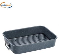 TEGLIA RETTANGOLARE ANTIADERENTE E GRIGLIA IN ACCIAIO 34X26