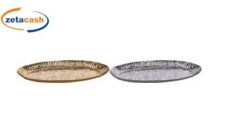 VASSOIO OVALE METALLO ORO O ARGENTO ASS 33X19CM