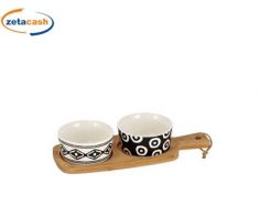 SET 2 CIOTOLE CERAMICA D8.5 H4 BIANCO NERO TAGLIERE BAMBOO