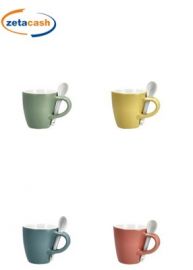 TAZZA CAFFE CON MANICO E CUCCHIAINO IN PORCELLANA