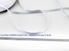 NASTRO DOPPIO RASO ARGENTO 6 mm X 50 M