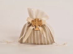 SACCHETTI PORTACONFETTI BEIGE CON ALBERO DELLA VITA 6 PZ